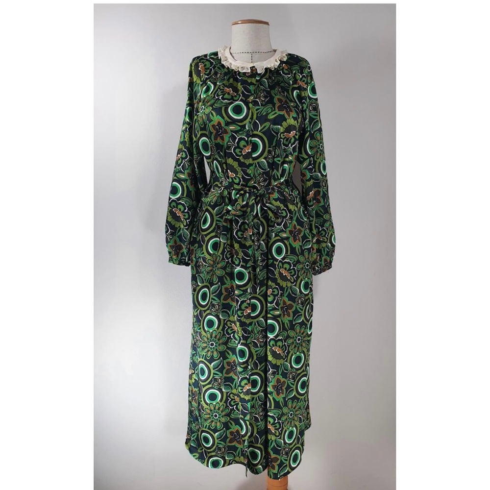 Tara Jarmon Green Patterned Long Sleeve Dress
